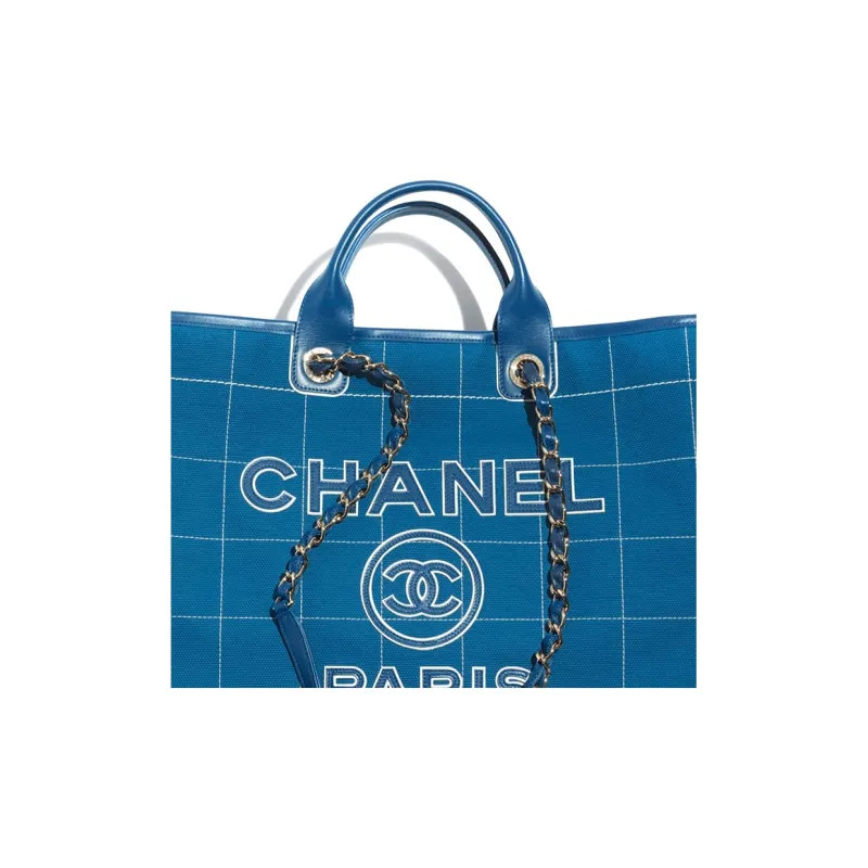 CHANEL Cotton With Calfskin Tote Bag, Shopping Bag, Shoulder Bag, Handbag Extra Large Women's Blue-2