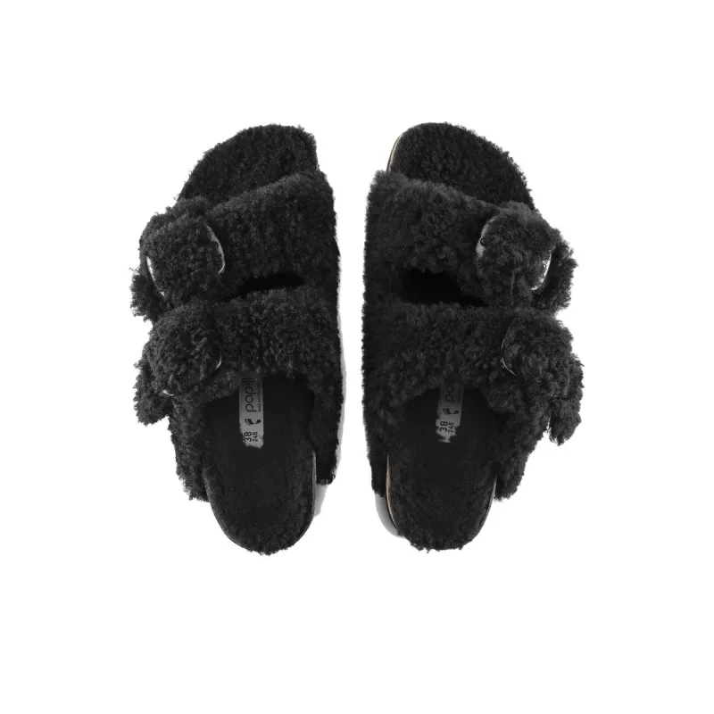 Birkenstock Arizona Big Buckle Shearling Abrasion-Resistant Slide Slippers Women's Black-3