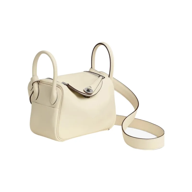 HERMES Lindy Swift Calfskin Handbag, Shoulder Bag, Crossbody Bag Mini Women's Cream White/Lemon-1
