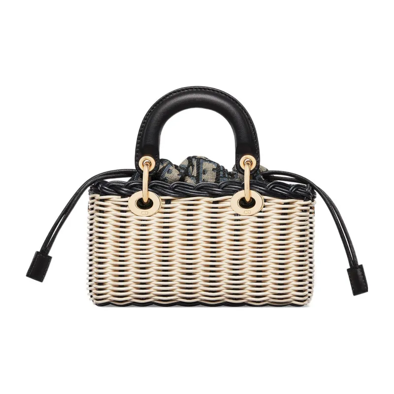 DIOR Lady D-JOY Wicker Shoulder Bag Crossbody Bag Handbag Extra Mini Women's Black & Natural-2