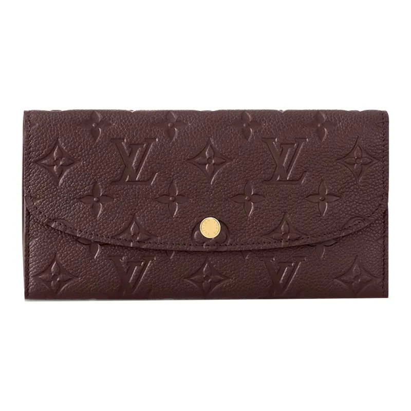 LOUIS VUITTON Embossed Cow Leather Wallet Women's Burgundy-0