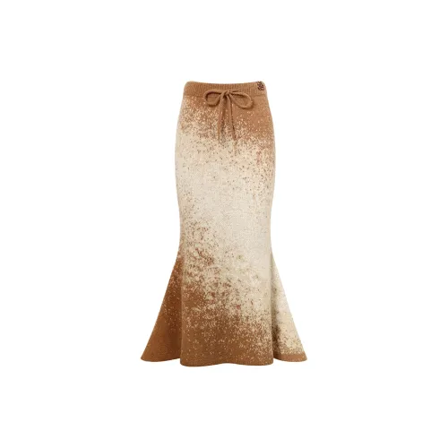 Valeria Obbaco Knit Long Skirts Women's Apricot