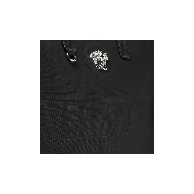 VERSACE La Medusa Canvas Tote Bag Shopping Bag Shoulder Bag Handbag Large Size Women's Black-4