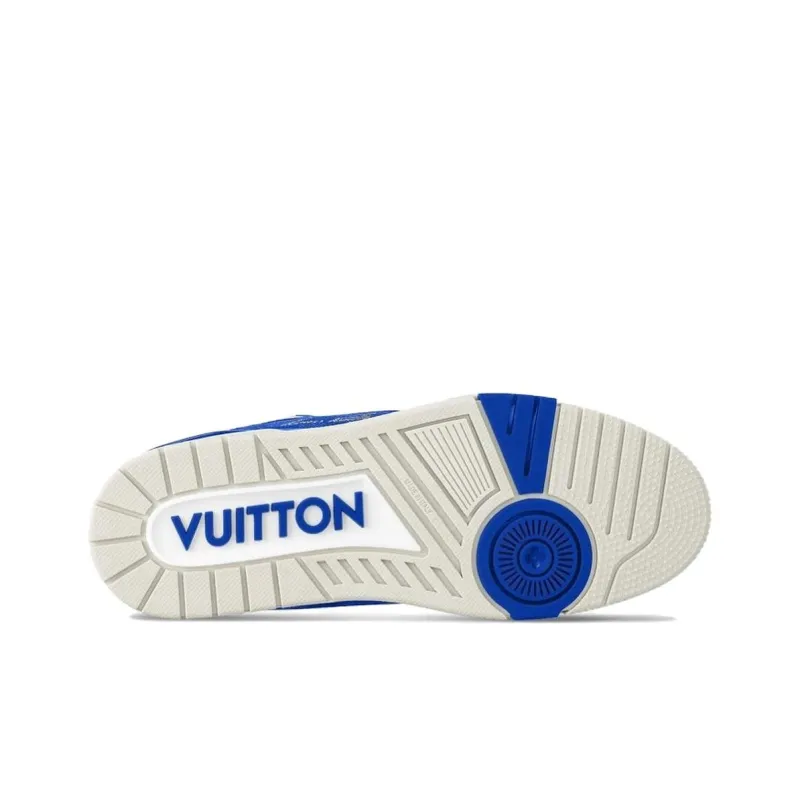 LOUIS VUITTON Trainer Low Top Skateboard Shoes Men's Blue Beige-4