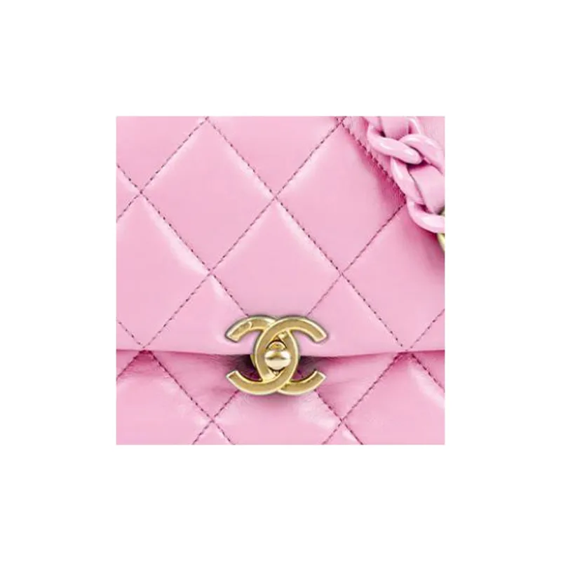 CHANEL Lambskin Flap Bag, Crossbody Bag, Shoulder Bag Mini Women's Pink-3