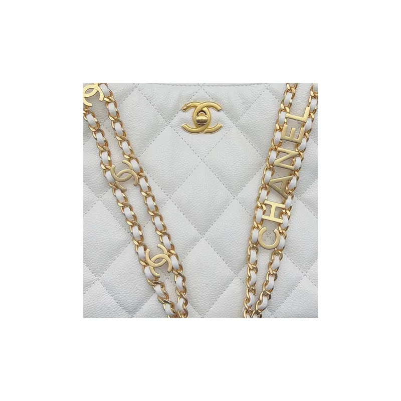 CHANEL 22SS Grain Embossed Cow Leather HOBO Shoulder Bag, Handbag Women's White-3
