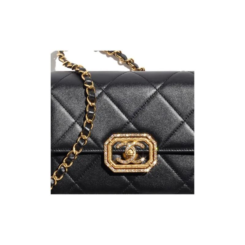 CHANEL Calfskin With Rhinestone Flap Bag, Crossbody Bag, Shoulder Bag Women's Black-2
