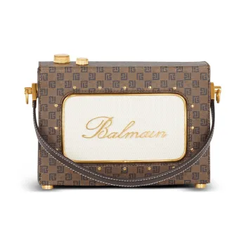 BALMAIN Patent Leather, Calfskin Radio Bag, Box Bag, Shoulder Bag, Crossbody Bag Mini Women's Brown