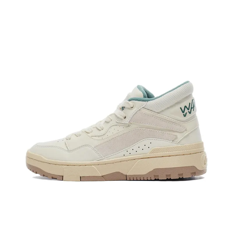 LiNing Wave MID Versatile Vintage Skateboard Shoes Anti Slip Wear Resistant Mid Top Skateboard Shoes Women's Ecru-0