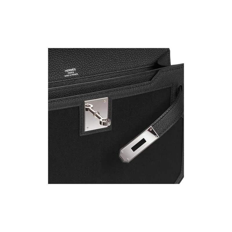 HERMES Kelly Depeches Woolycot Canvas With Togo Calfskin Clutch Regular Men's Black-3