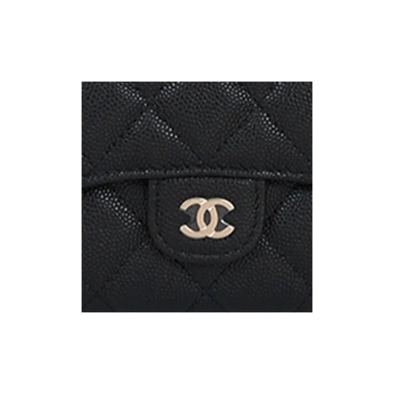 CHANEL 22K Autumn And Winter Litchi Grain Cow Leather Card Holder, Wallet, Wallet, Wallet Women's Black-4