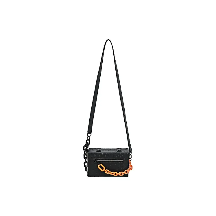 HAWA PU Small Square Bag Crossbody Bag Box Bag Cell Phone Pouch Small Size Unisex Black Chain/Black Orange Chain-5
