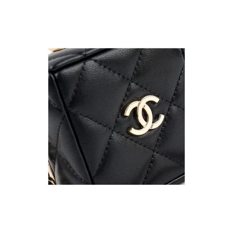 CHANEL Lambskin One Shoulder Crossbody Clutch Women's Black/White-6