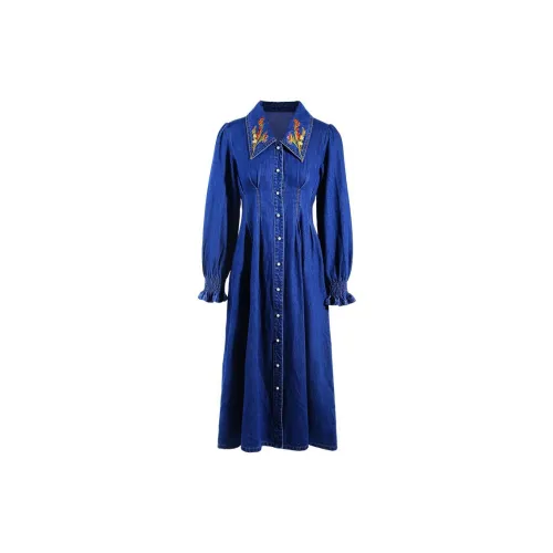 Two Or Three Things Long-Sleeved Dresses Women's Denim Blue