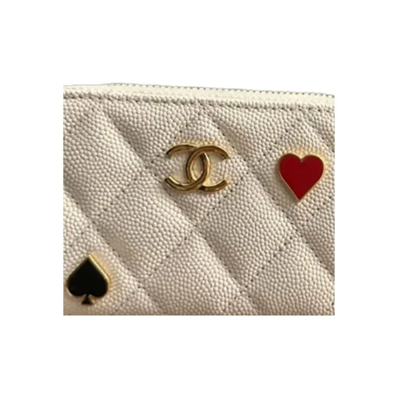 CHANEL Caviar Cow Leather Coin Purse Women's White-2
