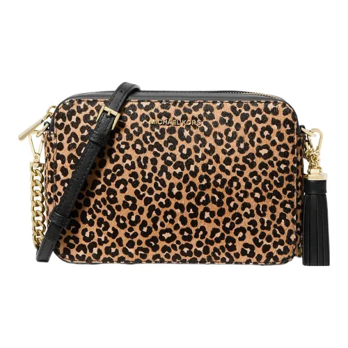 MICHAEL KORS Jet Set Small Cow Hair Patchwork Leather Trim Shoulder Bag Crossbody Bag Medium Size Women's Black Combo