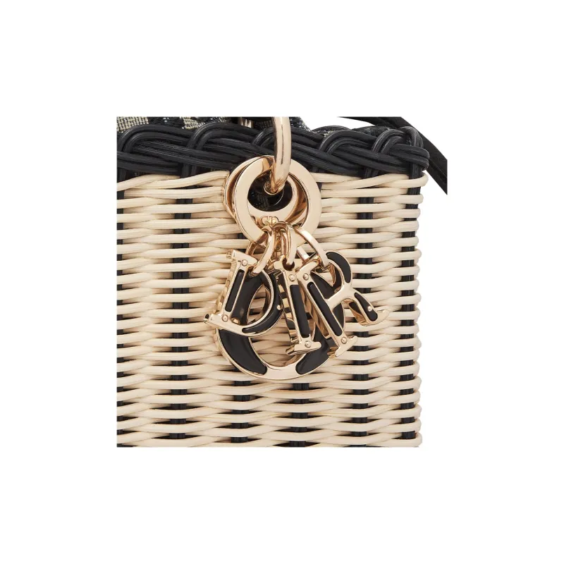 DIOR Lady D-JOY Wicker Shoulder Bag Crossbody Bag Handbag Extra Mini Women's Black & Natural-5