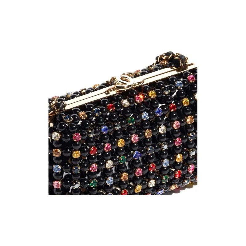 CHANEL Glazed Pearls With Rhinestone Evening Bag, Crossbody Bag, Shoulder Bag Women's Black & Multicolor-3