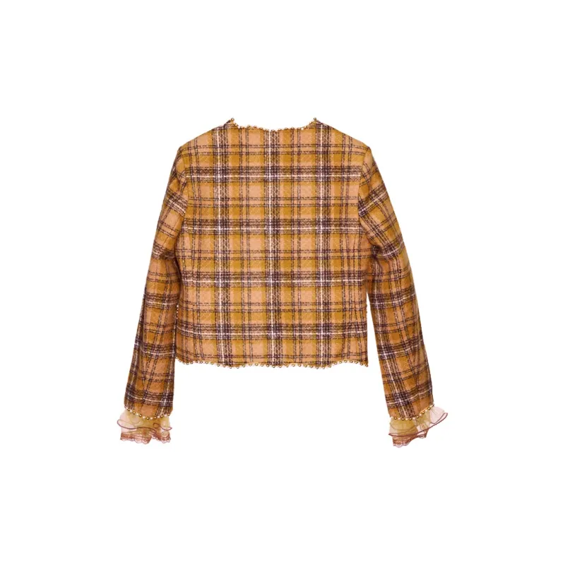 XOOR Cropped Coats Women's Yellow Plaid-1