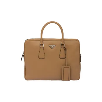 PRADA Saffiano Leather One Shoulder Crossbody Briefcase Handbag Regular Men's Caramel