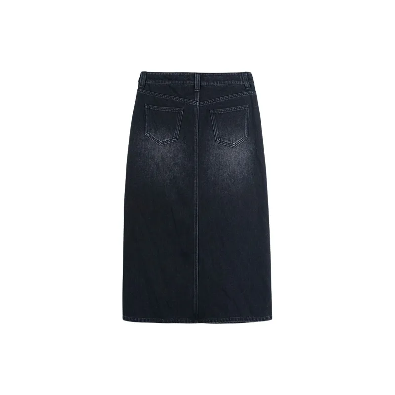 MISSSHINE Denim Long Skirts Women's Black-1