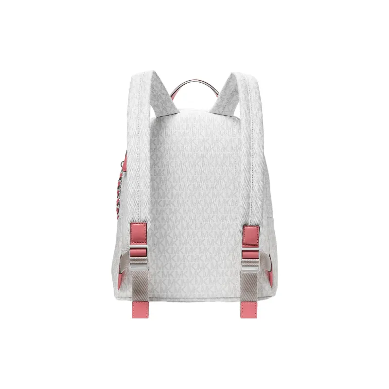 MICHAEL KORS Slater Canvas With Leather Trim Backpack Medium Size Women's Tea Rose With White Accents-1