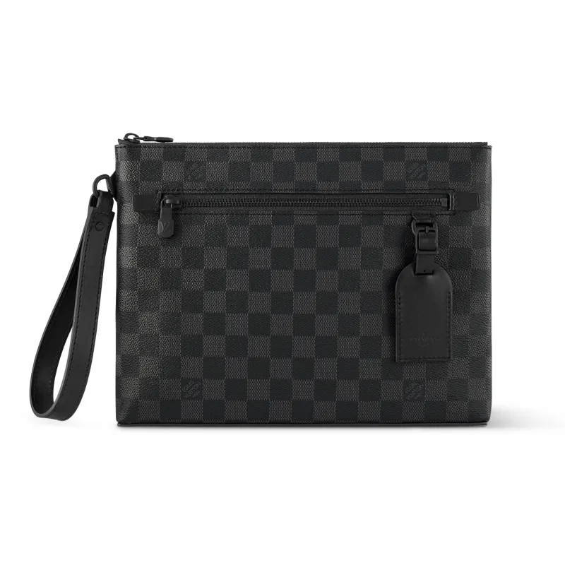 LOUIS VUITTON Canvas With Leather Clutch Men's Black-0