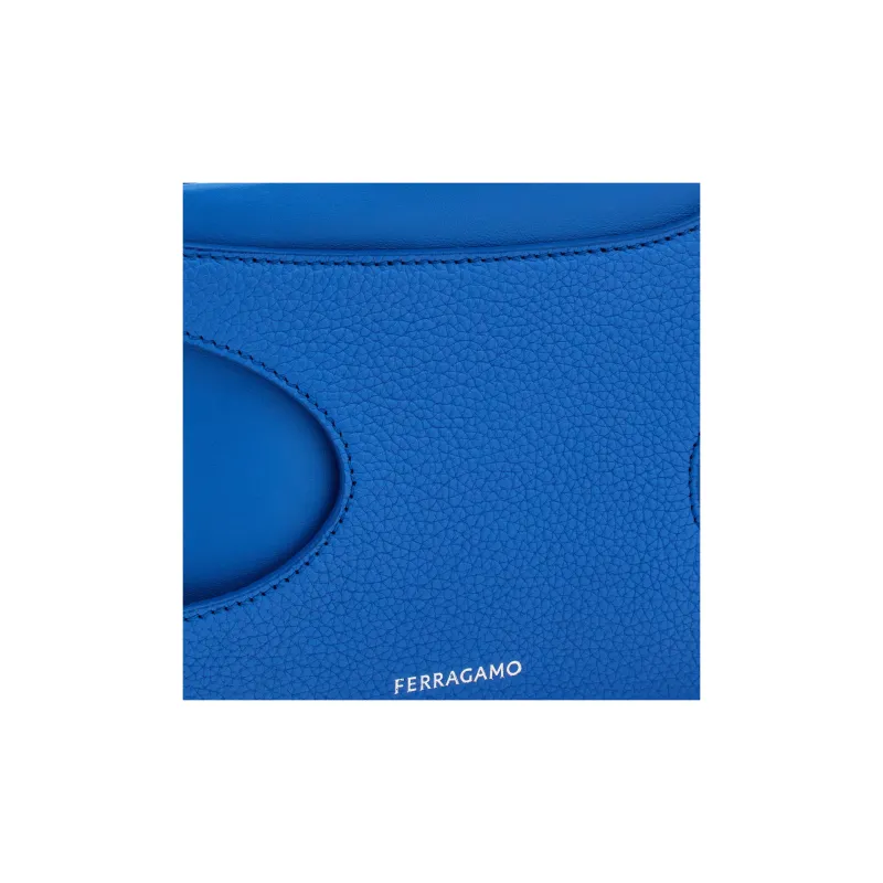 FERRAGAMO Stamped Calfskin Shoulder Bag Crossbody Bag Mini Women's Denim Blue-4