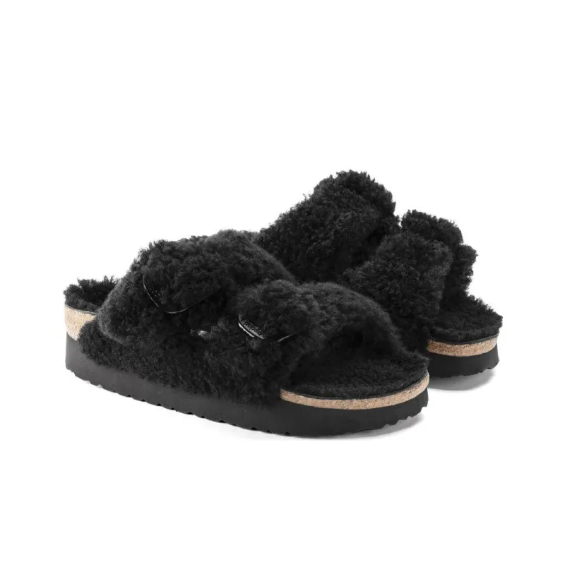 Birkenstock Arizona Big Buckle Shearling Abrasion-Resistant Slide Slippers Women's Black-2
