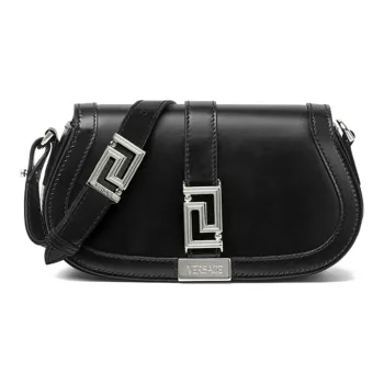 FANSIZHE Greca Goddess Cow Leather Crossbody Bag, Shoulder Bag Women's Black & Silver