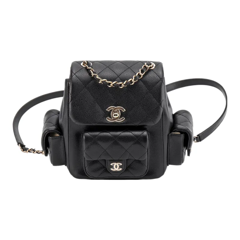 CHANEL Small Duma 23K Grained Calfskin Backpack Black AS4399-0