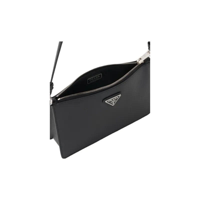 PRADA Saffiano Cow Leather Shoulder Bag Women's Black-3
