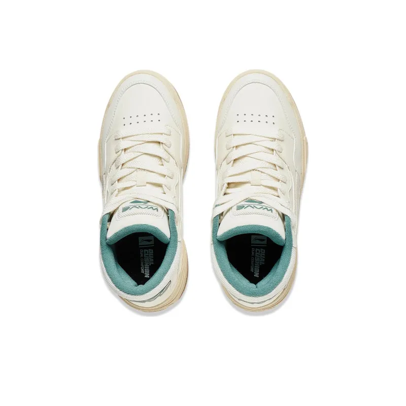 LiNing Wave MID Versatile Vintage Skateboard Shoes Anti Slip Wear Resistant Mid Top Skateboard Shoes Women's Ecru-3