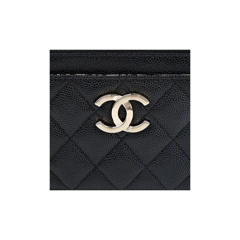 CHANEL Grain Embossed Calfskin With Gold Metal Card Holder Card Holder Women's Black-5