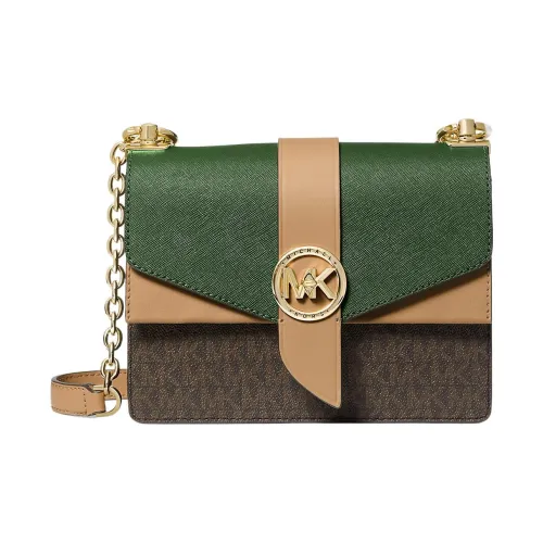 MICHAEL KORS Greenwich Coated Canvas With Leather Shoulder Bag Crossbody Bag Small Size Women's Amazon Green Multicolor