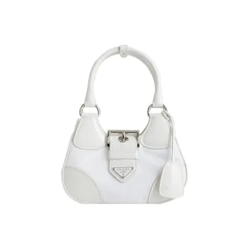 PRADA Moon Series Fabric With Leather Shoulder Bag, Crossbody Bag, Handbag Regular Women's White