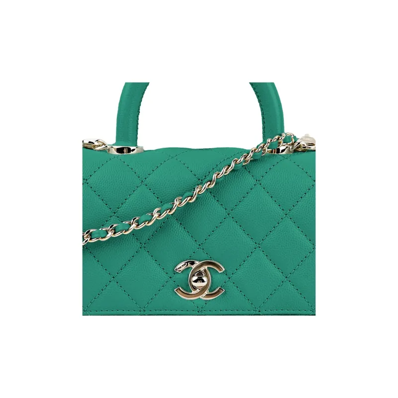 CHANEL Coco Handle Calfskin Crossbody One Shoulder Handbag Women's Green-1