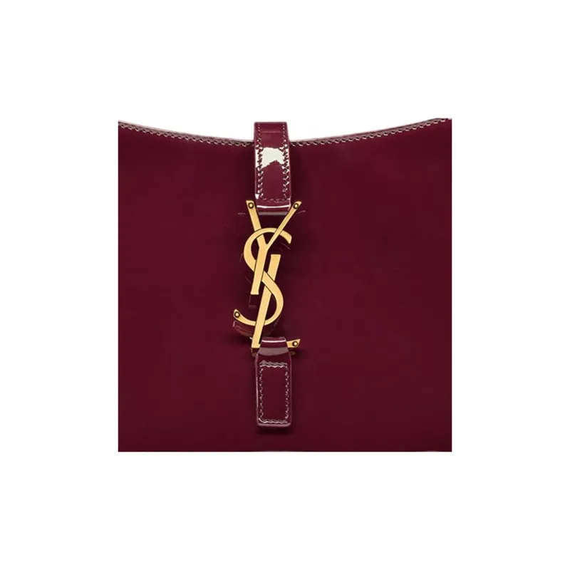 SAINT LAURENT LE5A7 Patent Leather Hobo Bag, Saddle Bag, Handbag, Shoulder Bag Women's Dark Burgundy-4