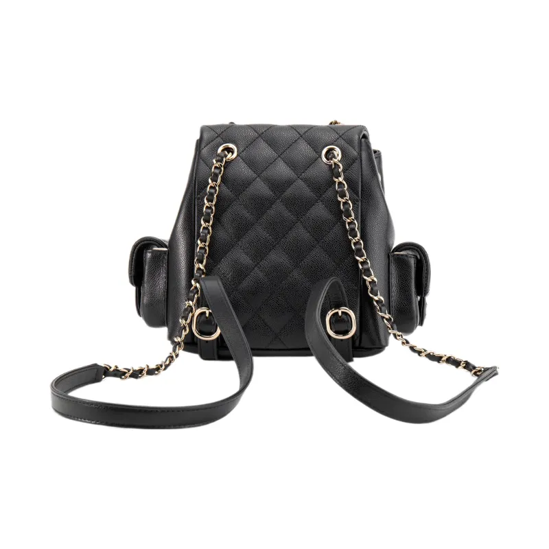 CHANEL Small Duma 23K Grained Calfskin Backpack Black AS4399-2