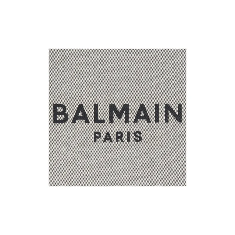BALMAIN B-ARMY Canvas With Leather Tote Bag Shopping Bag Canvas Bag One Shoulder Handbag Women's Gray & Black-3