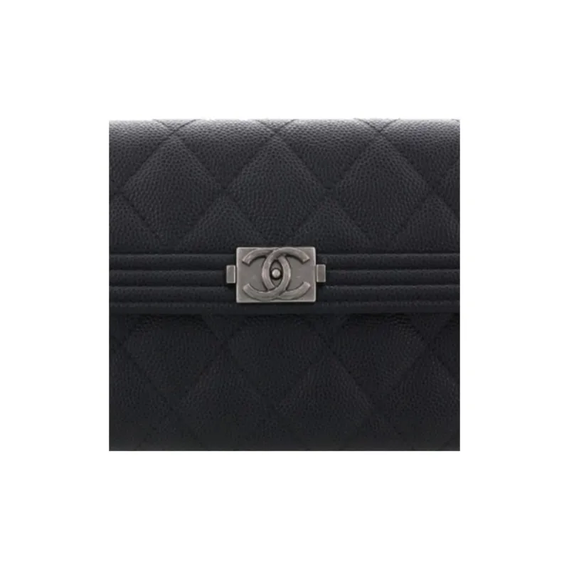 CHANEL Leboy Grain Embossed Caviar Calfskin Wallet Women's Black-6