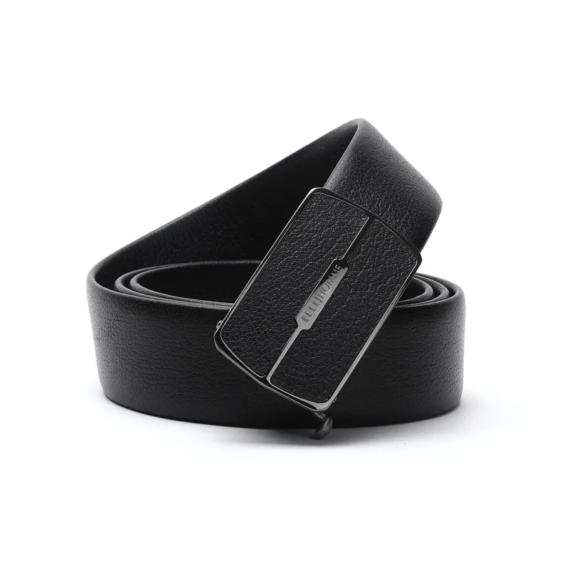 ELLE HOMME Automatic Buckle Belt Wallet Two Piece Set Box Cow Leather Men's Black Width 3.7cm-1