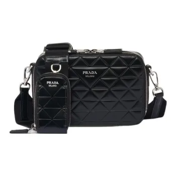 PRADA Brique Shiny Leather Messenger Bag Crossbody Bag Shoulder Bag Men's Black