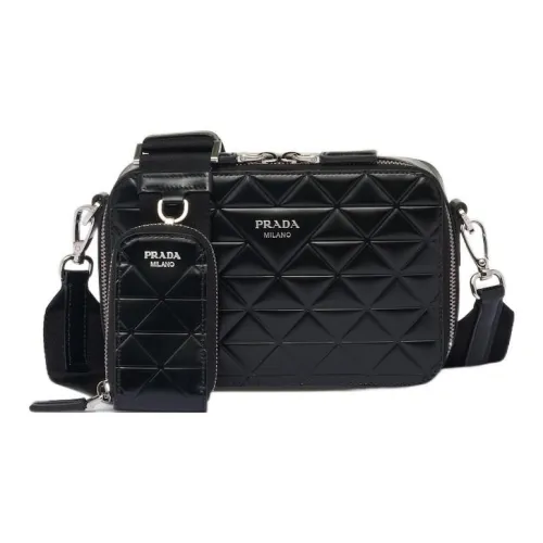 PRADA Brique Shiny Leather Messenger Bag Crossbody Bag Shoulder Bag Men's Black