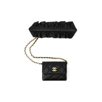 CHANEL Sheepskin Zipper Coin Purse Handbag Shoulder Bag Crossbody Bag Women's Black