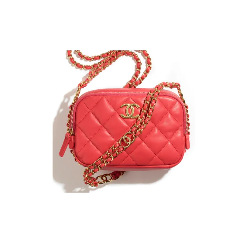 CHANEL Sheepskin Camera Bag, Shoulder Bag, Crossbody Bag Mini Women's Red-2