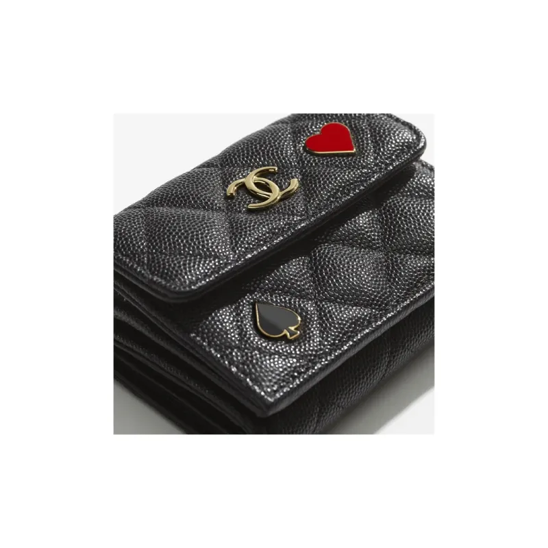 CHANEL 23C Early Spring Grain Embossed Caviar Calfskin With Gold Metal Flap Bag Wallet Trumpets Women's Black-3