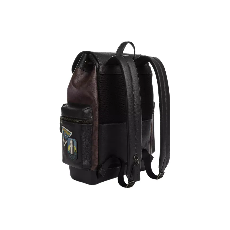 COACH Sprint Jacquard Pebbled Leather With Smooth Calfskin Backpack Tubas Men's Black-1