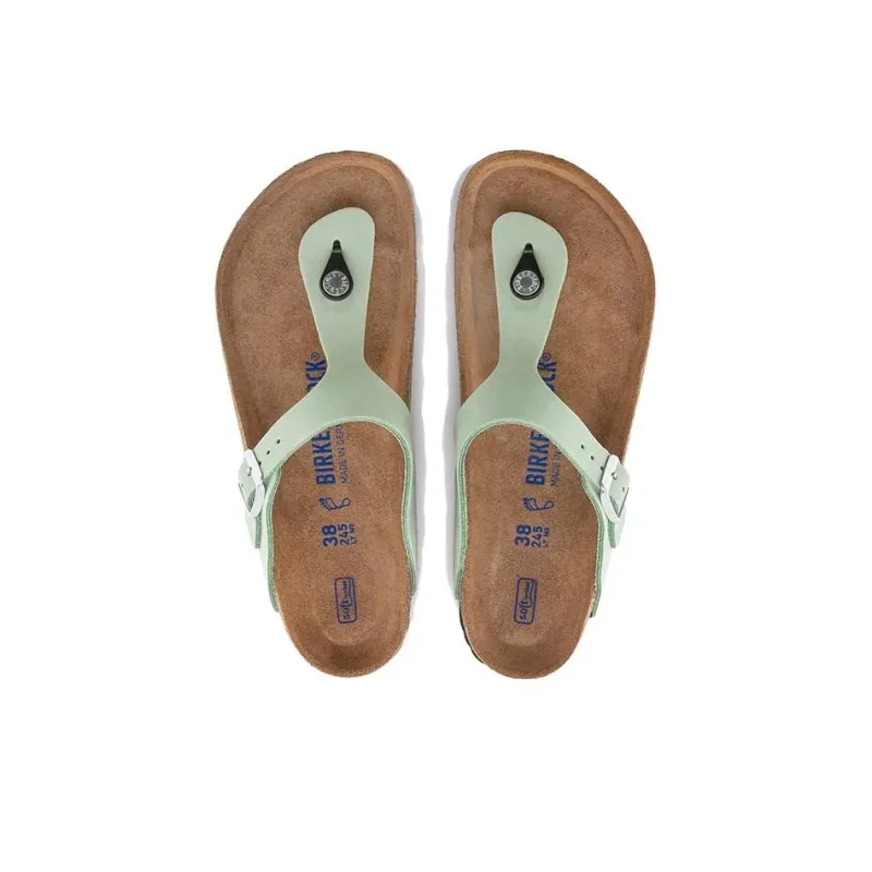 Birkenstock Gizeh Soft Footbed Quiet Quick Dry Flip Flops Women's Matcha Green Narrow Fit-3