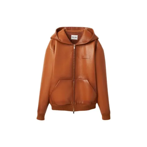 MIU MIU Leather Jackets Women's Cognac